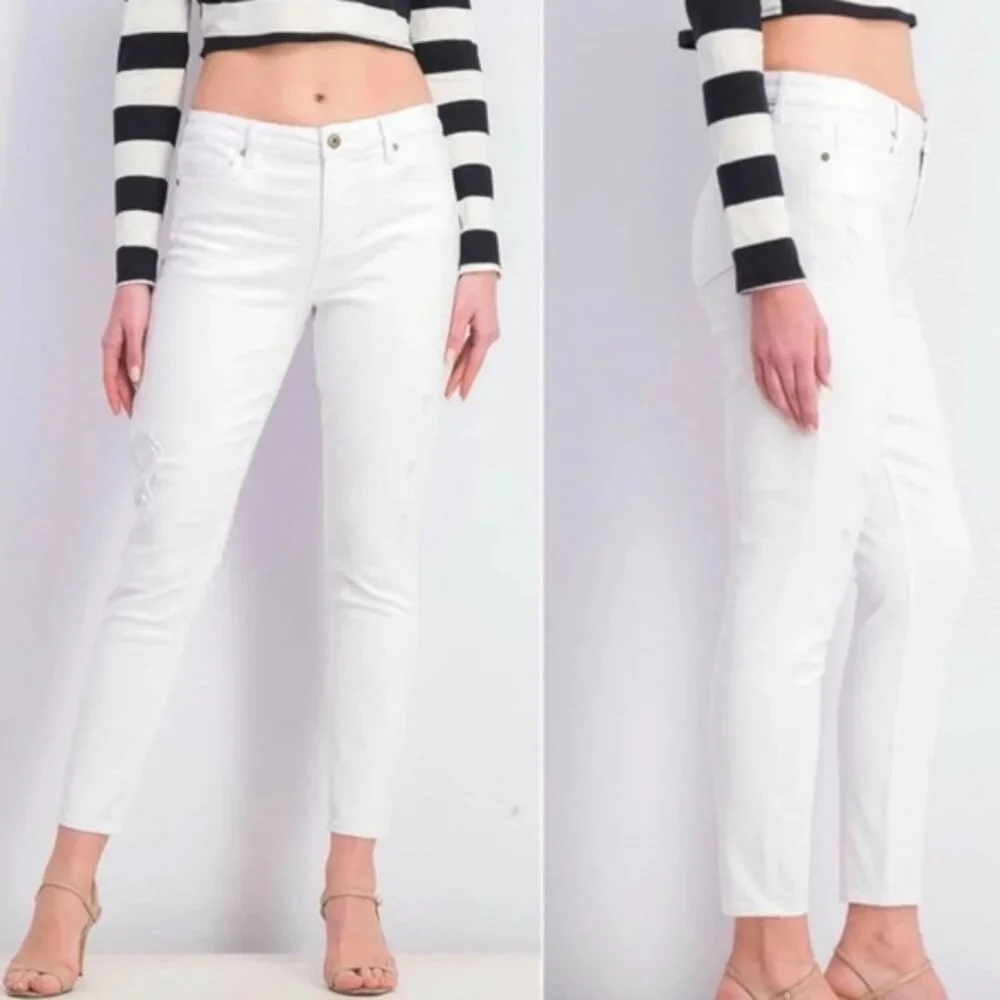PISTOLA‎ REVOLVE Jeans White MidRise Semi Distressed Skinny P6822FTN-WAK Size 27